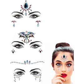 Autocollant Visage,3 Feuilles Ensembles De Gemmes De Visage Tatouage Temporaire Visage Gemmes Strass Autocollant Femmes Tatouage Temporaire Strass Visage Pour Le Maquillage 