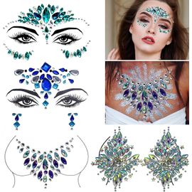 4 Set Strass Autocollant Visage,Gemmes De Visage,Tatouage Temporaire Strass Visage Adhesif Bindi Bijoux Sein Pour Femme Visage Corps 