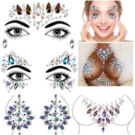 4 Set Strass Autocollant Visage,Bijoux Visage Festival Tatouage Temporaire Adhesif Strass Visage Bindi Bijoux Pour Femme Visage Corps 