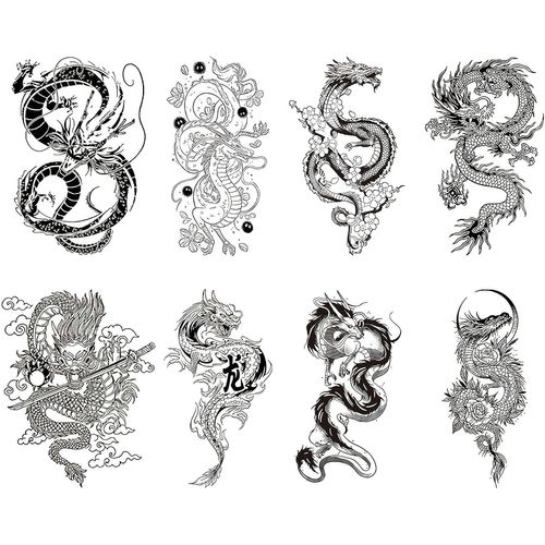 8 Feuilles De Tatouages Temporaires Noirs,Pour Hommes Et Femmes,Tatouages Adhésifs Pour Adultes,Tatouages Réalistes Imperméables Et Durables Pour La Peau,Le Visage,Le Cou Et Le Bras 