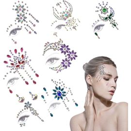 Lot De 7 Autocollants En Pierres Précieuses Pour Le Visage,Strass Festifs,Tatouages Temporaires,Autocollants En Diamant,Décorations De Visage Pour Fête De Maquillage,Carnaval 