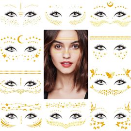 Tatouage Temporaire Visage,10 Pièces Autocollants De Visage De Fête Métallique Tatouages Temporaires De Visage Stickers De Visage À Paillettes Doré Pour Femmes Filles 