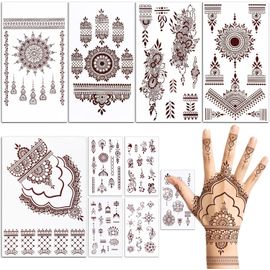 10 Feuilles Tatouages Temporaires Brun Faux Tatouage Éphémère Mandala Fleur Autocollant Dentelle Imperméable Visage Sticker Décoration Diy Pour Fête Musique Soirée Anniversaire Carnaval 