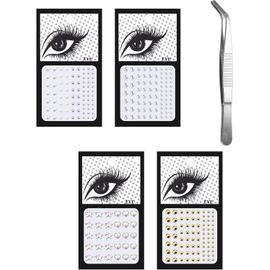 4pcs Strass Visage Strass Autocollant Visage Strass Maquillage Tatouage Temporaire Strass Visage Festival Pour Carnaval De Musique (Or) 