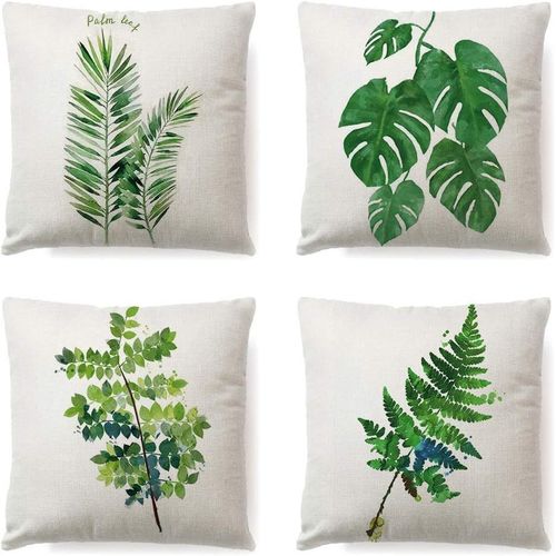 Hirola Housses De Coussin Douces, Soyeuses Et Durables 45 X 45 Cm, Lot De 4 Housses De Coussin En Polyester, Décorations À Motif De Feuilles De Plantes Tropicales Pour Canapé, Jardin Extérieur, Lit, Canapé, Voiture (45,7 X 45,7 Cm)