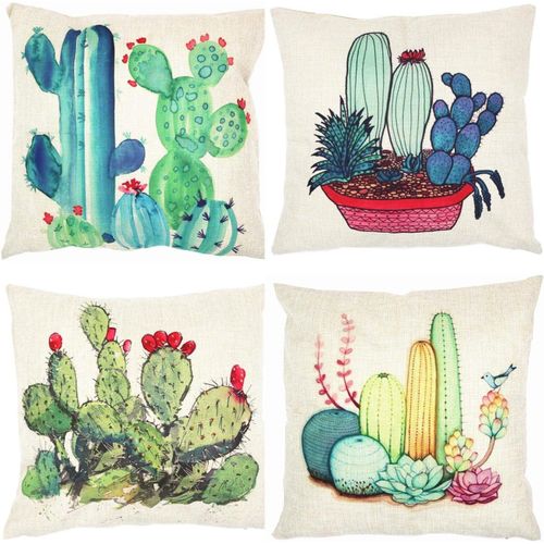 Hirola Lot De 4 Housses De Coussin Douces, Soyeuses Et Durables 45 X 45 Cm, Lot De 4 Housses De Coussin En Polyester, Décorations D'été, Plantes Vertes, Cactus Pour Canapé, Jardin Extérieur, Lit, Canapé, Voiture (45,7 X 45,7 Cm)