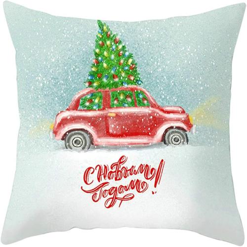 Hirola Housse De Taie D'oreiller Douce, Soyeuse Et Durable, Décorative, Camion Avec Arbre De Noël, Housse De Coussin 40 X 40 Cm, Ensemble De Taies D'oreiller Pour Lit, Vert Rouge