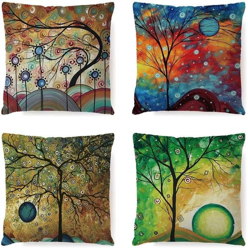 Hirola Lot De 4 Housses De Coussin Douces, Soyeuses Et Durables 45 X 45 Cm, Décorations En Polyester, Arbre Fantaisie Pour Canapé, Jardin Extérieur, Lit, Canapé, Voiture (45,7 X 45,7 Cm)