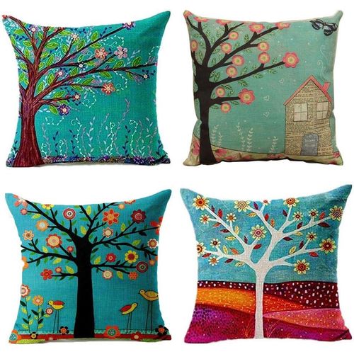 Hirola Housses De Coussin Douces, Soyeuses Et Durables 45 X 45 Cm, Lot De 4 Housses De Coussin En Polyester, Décorations Arbre De Vie Pour Canapé, Jardin Extérieur, Lit, Canapé, Voiture (45,7 X 45,7 Cm)