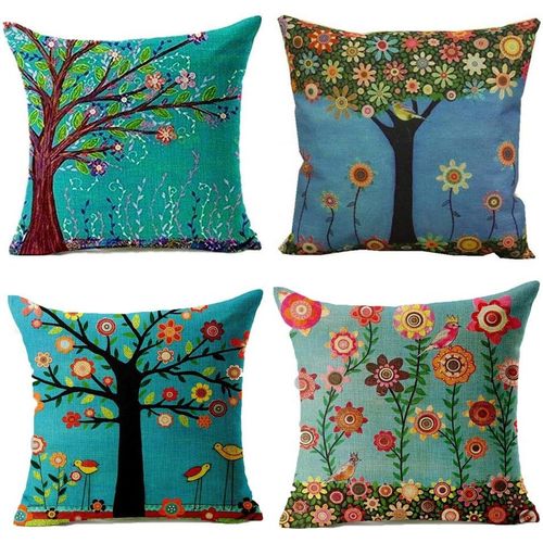Hirola Housses De Coussin Douces, Soyeuses Et Durables 45 X 45 Cm, Lot De 4 Housses De Coussin En Polyester, Décorations Arbre De Vie Pour Canapé, Jardin Extérieur, Lit, Canapé, Voiture (45,7 X 45,7 Cm)