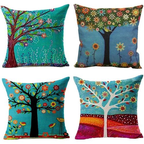 Hirola Housses De Coussin Douces, Soyeuses Et Durables 45 X 45 Cm, Lot De 4 Housses De Coussin En Polyester, Décorations Arbre De Vie Pour Canapé, Jardin Extérieur, Lit, Canapé, Voiture (45,7 X 45,7 Cm)