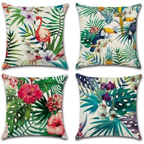Hirola Housses De Coussin Douces 45 X 45 Cm, Lot De 4 Housses De Coussin En Polyester, Décorations À Motif De Plantes De Forêt Tropicale Humide Pour Canapé, Jardin Extérieur, Lit, Canapé, Voiture (45,7 X 45,7 Cm)