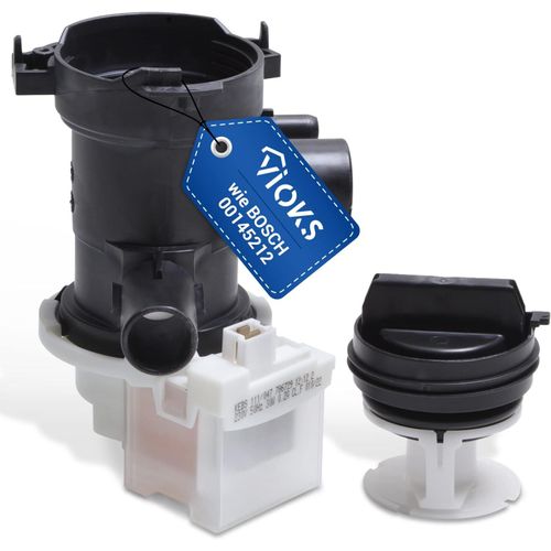 Pompe de vidange de rechange pour pompe Bosch 00145212 & Copreci KEBS ¿ Pompe de vidange 30 W avec filtre à tête de pompe pour machine à laver Bosch Siemens iQ100 iQ300 iQ500 Avantixx
