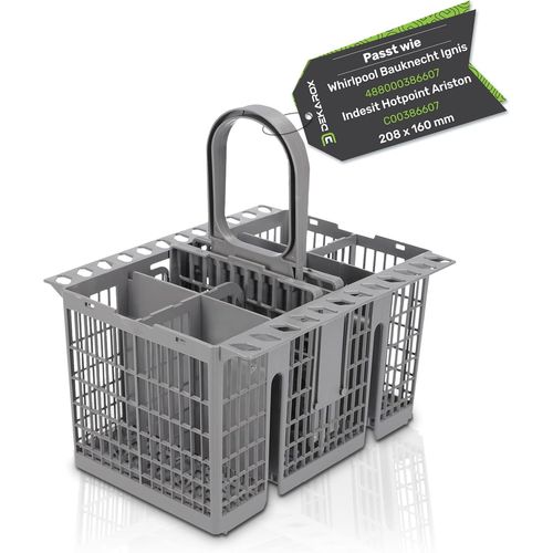 Panier à couverts 20,8 x 16 cm pour panier inférieur de lave-vaisselle Whirlpool Bauknecht Ignis 488000386607 Gris