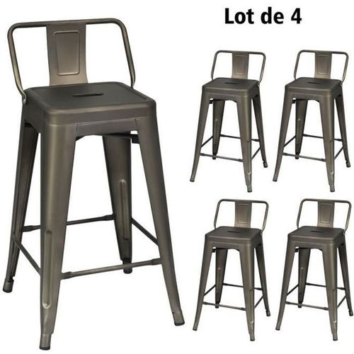 Lot De 4 Chaises De Bar En Métal Costway - Dossier Amovible - Pieds Antidérapants