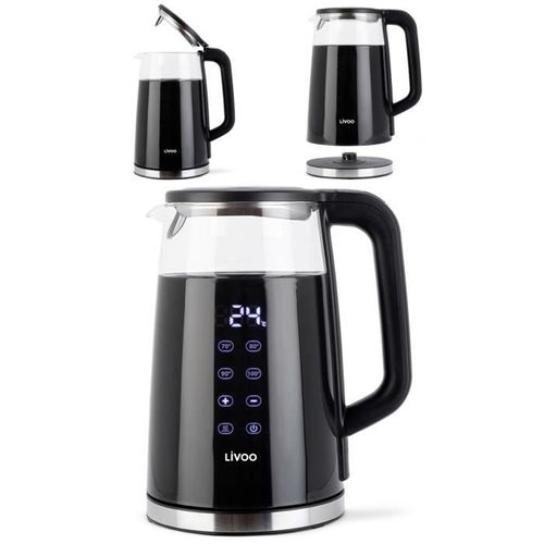 Bouilloire théière SANS FIL Digitale automatique en verre 1.7L 2200 W Arrêt automatique Rotation à 360° sur socle Affichage Digitale