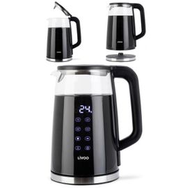 Bouilloire théière SANS FIL Digitale automatique en verre 1.7L 2200 W Arrêt automatique Rotation à 360° sur socle Affichage Digitale