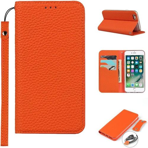 Iphone 6 Coque,Iphone 6s Coque,Premium Cuir Veritable Flip Portefeuille Etui En Cuir,[3 Fentes][Fermeture Magnetique],Coque Housse Etui Pour Iphone 6/6s - Orange