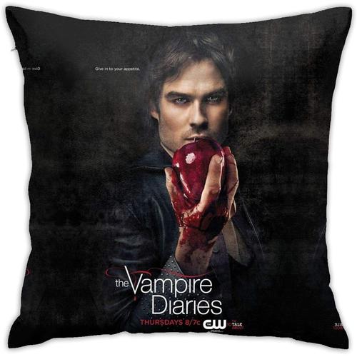 Tvd Damon Salvatore Taie D'oreiller Pour Canapé Vampire Diaries Merchandise Couvre-Lit En Velours Doux Orange Housse De Coussin Carrée 45,7 X 45,7 Cm