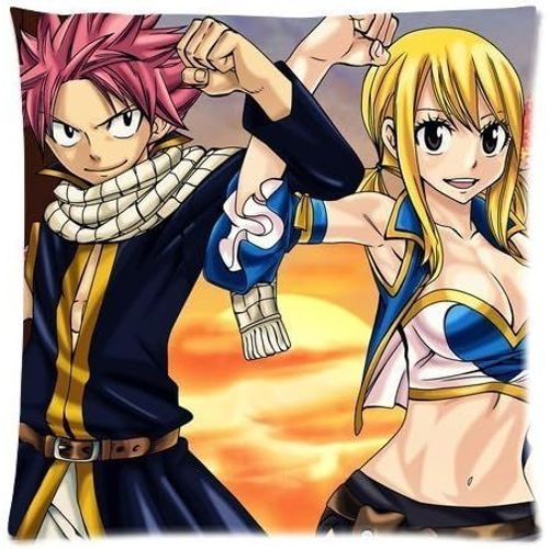 Taie D'oreiller Carrée Personnalisée Avec Dessin Animé Japonais Fairy Tail Natsu Et Luccy 45,7 X 45,7 Cm