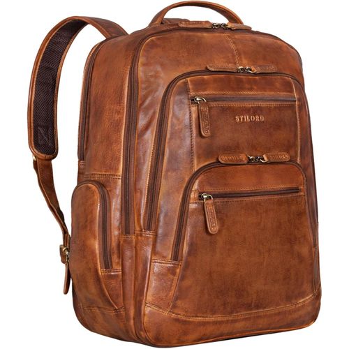'Igor' Sac A Dos Cuir Homme Et Femme Grand Modèle Sac À Dos Ordinateur Portable 18 Inches Sac D'Affaires Travail Bureau Étudiants Et Loisirs, Couleur:Brandy - Cognac[SAC641189]