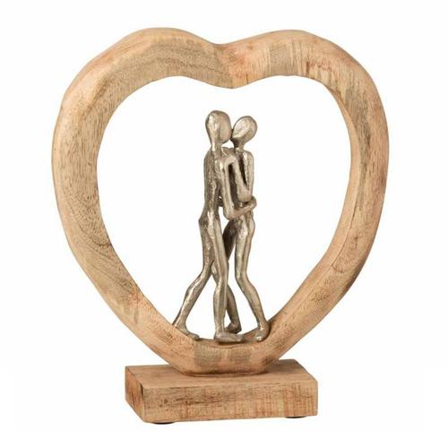 Paris Prix - Statue Déco En Bois "couple & C¿ur" 35cm Naturel