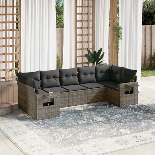 Prolenta Premium - Salon De Jardin Avec Coussins 7 Pcs Gris Résine Tressée