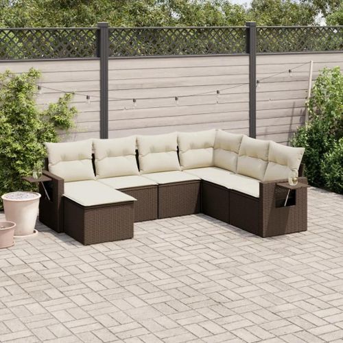 Prolenta Premium - Salon De Jardin Avec Coussins 7 Pcs Marron Résine Tressée