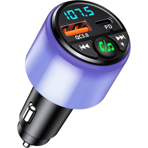 Transmetteur Fm Bluetooth 5.3 Voiture, [Pd 30w & Qc3.0 18w] Allume Cigare Usb Chargeur Rapide, [Lueur Intégrale] Adaptateur Bluetooth Voiture Émetteur Radio Kit Main Libre, Musique[Usbc159]