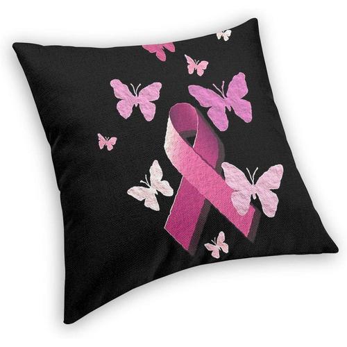 Ruban De Sensibilisation Au Cancer Du Sein Rose, Taie D'oreiller Unisexe Pour Canapé, Coussin De Dessin Animé, Housse De Coussin En Velours De Cygne, Coussin De Lit, Coussin De Voiture (40,6 X 40,6 Cm, Noir)