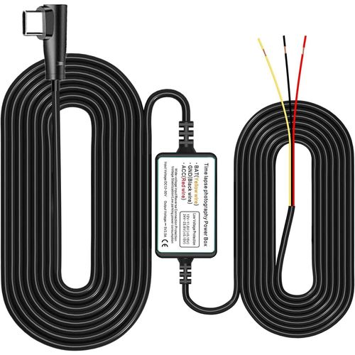Kit De Câblage De Caméra De Tableau De Bord Avec Port Usb De Type C, Convertit 12v-24v En 5v/2.5a, Chargeur De Caméra De Tableau De Bord De Voiture, Kit Câble 320cm, Protection Bas[Usbc91]