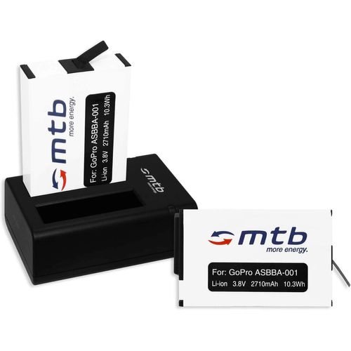 2 Batteries + Double Chargeur (Usb) Compatible Avec Gopro Fusion [Compatible Avec Gopro Asbba-001/2710 Mah / 3.85V / Li-Ion] - Cable Micro Usb Inclus[UsbC1115]
