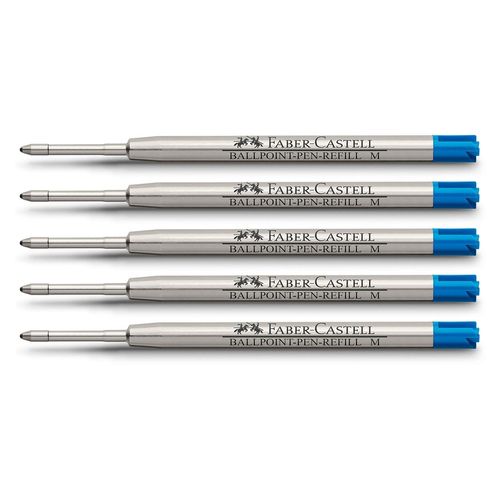 Faber-Castell Lot De 5 Recharges Stylo Bille Pointe Moyenne Grande Contenance Bleu