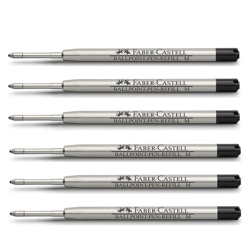 Faber-Castell Lot De 6 Recharges Pour Stylo À Bille Pointe Moyenne Grande Contenance Noir