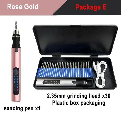 Package rosegold - Mini meuleuse électrique sans fil, stylo de gravure avec batterie, outils micro-distants sans fil, perceuse pour bijoux en métal