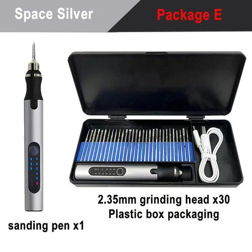 Package Spacesilver - Mini meuleuse électrique sans fil, stylo de gravure avec batterie, outils micro-distants sans fil, perceuse pour bijoux en métal