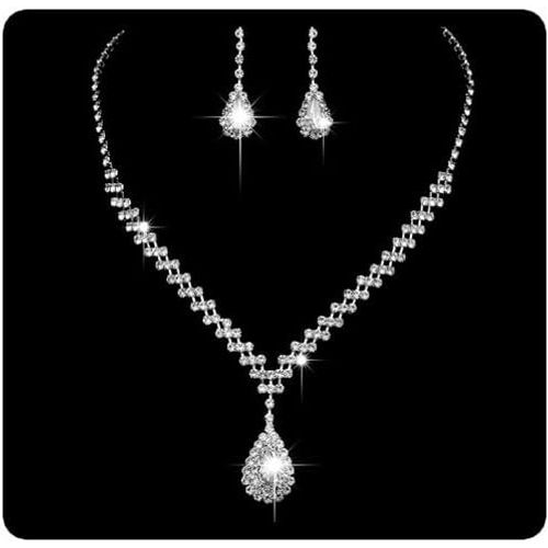 Kgabery-Ensemble Collier Et Boucles D'oreilles En Argent Avec Pendentif En Cristal Pour Femme Et Fille,Laiton Métal Pierre Précieuse Argent,Strass