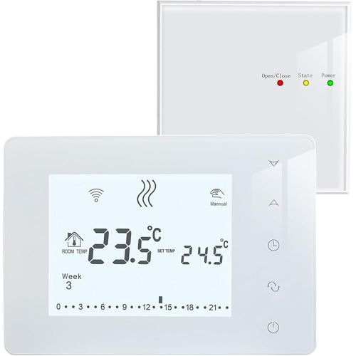 KGABERY-Beok Thermostat Sans Fil Avec Récepteur Thermostat Chaudiere Gaz,Thermostat Programmable Avec Rétro-Éclairage,Thermostats Mural Blanc Alimenté Par Piles,Récepteur Alimenté Par Ac 230V
