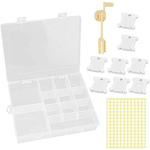 Lot De 120 Bobines De Fil À Broder En Plastique Blanc Avec Point De Croix, Boîte De Rangement, Enrouleur De Fil Et 165 Autocollants Vides Pour Bricolage, Couture