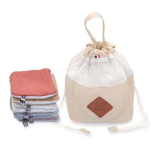 Pochon Distributeur Avec 8 Lingettes Lavables- Jeanne Uni- Beige