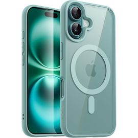 Coque Magnétique Pour Iphone 16 Plus 6,7 Pouces Compatible Avec Magsafe, Étui Housse Antichoc Bumper, Ca E En Tpu Mat De Couleur Unie, Dos Transparent Anti-Rayures (Bleu Vert)[Porte5662]