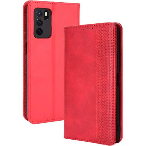 Coque Folio Cuir Étui Pour Oppo A16 / Oppo A54s / Oppo A16s, Antichoc Portefeuille Housse Vec Fentes Pour Cartes, Pu/Tpu Bumper Protection Case Cover Fermeture Magnétique (Rouge)[Porte3295]