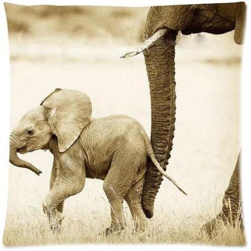 Housse De Coussin Carrée Vintage Safari, Bébés Animaux, Éléphant, Faune Africaine, 18x18 Pouces