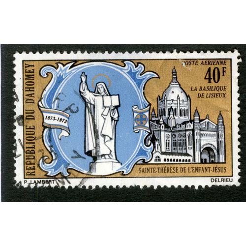 Timbre Oblitéré République Du Dahomay, Basilique De Lisieux, Sainte Thérèse De L'enfant Jésus, Poste Aérienne, 40 F,