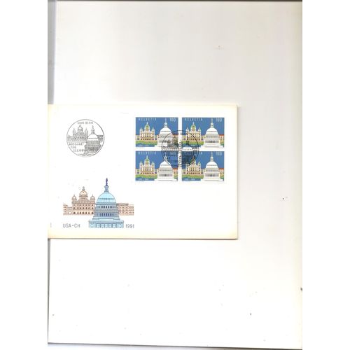 Enveloppe 1er Jour Avec 4 Timbres Oblitérés Pour La Patrie 1991 Yt 11374 À 1377 Suisse