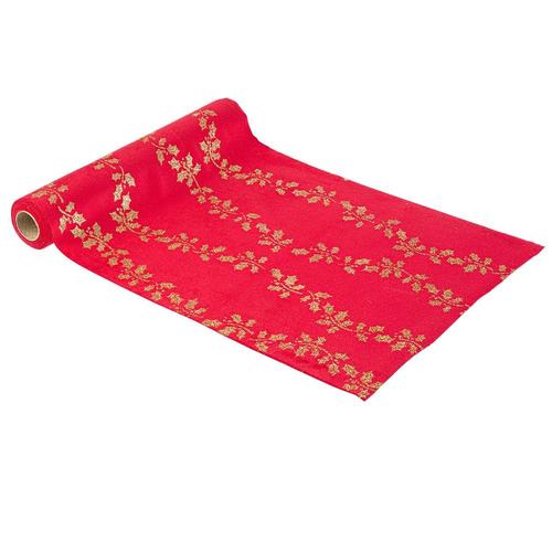 Chemin De Table Velours Liseré Houx 28cmx3m Rouge