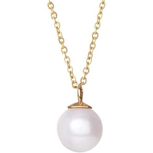 Meimieshop-Collier Femme Perle Blanche Ou Noire(Tahiti)Plaqué Or-Pendentif Perle Ronde Imitation Grade 4a+ Et Chaine Réglable-Bijoux Mode Cadeau