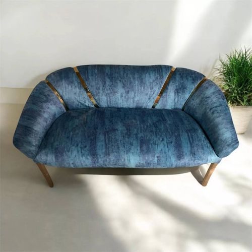 Mini Salon Moderne En Bois De Hêtre Bleu Avec Finitions Dorées – Neuf