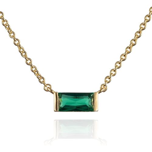 Meimieshop-Collier Or Pour Femme Et Jeune Fille,Collier Fin Pour Femme Avec Une Pierre En Zircon De Taille Baguette,Collier Pendentif En Plaqué Or Avec Une Pierre De Couleur,Collier Simple Pour Femme