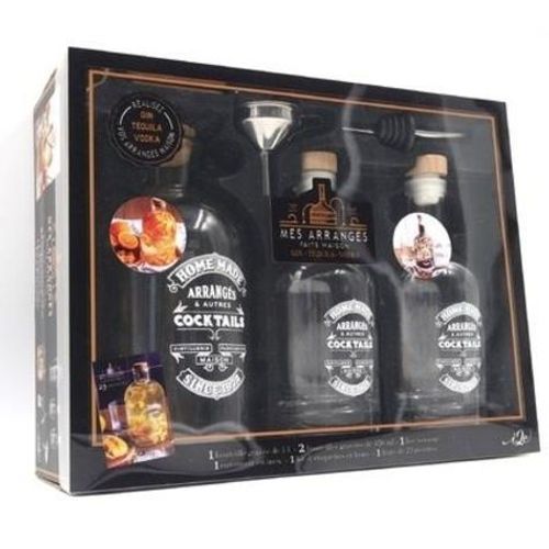 Mes Arrangés Faits Maison - Gin, Tequila, Vodka - Coffret Avec 1 Bouteille Gravée De 1 L, 2 Bouteilles Gravées De 350 Ml, 1 Bec-Verseur, 1 Entonnoir En Inox, Et 1 Lot D'étiquettes Et Liens